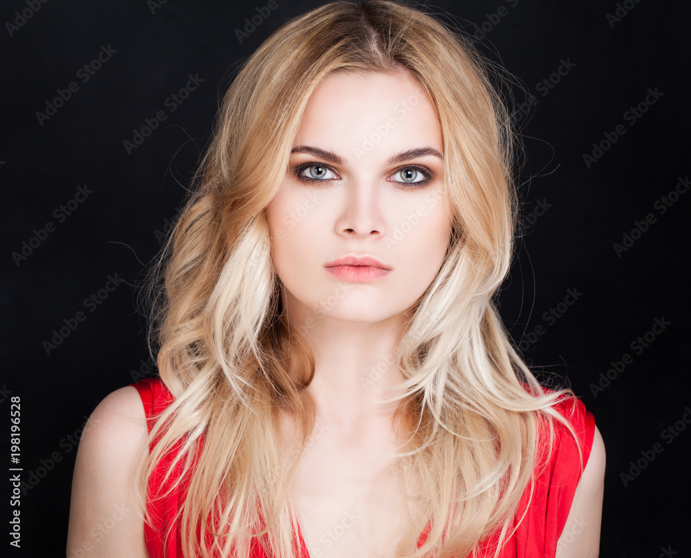 Beautiful Female Model Face on Black Background Beautiful Female Model Face on Black Background