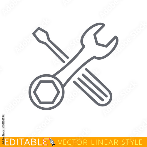 Screwdriver and Wrench. Tools vector icon. Editable line sketch icon. Stock vector illustration.