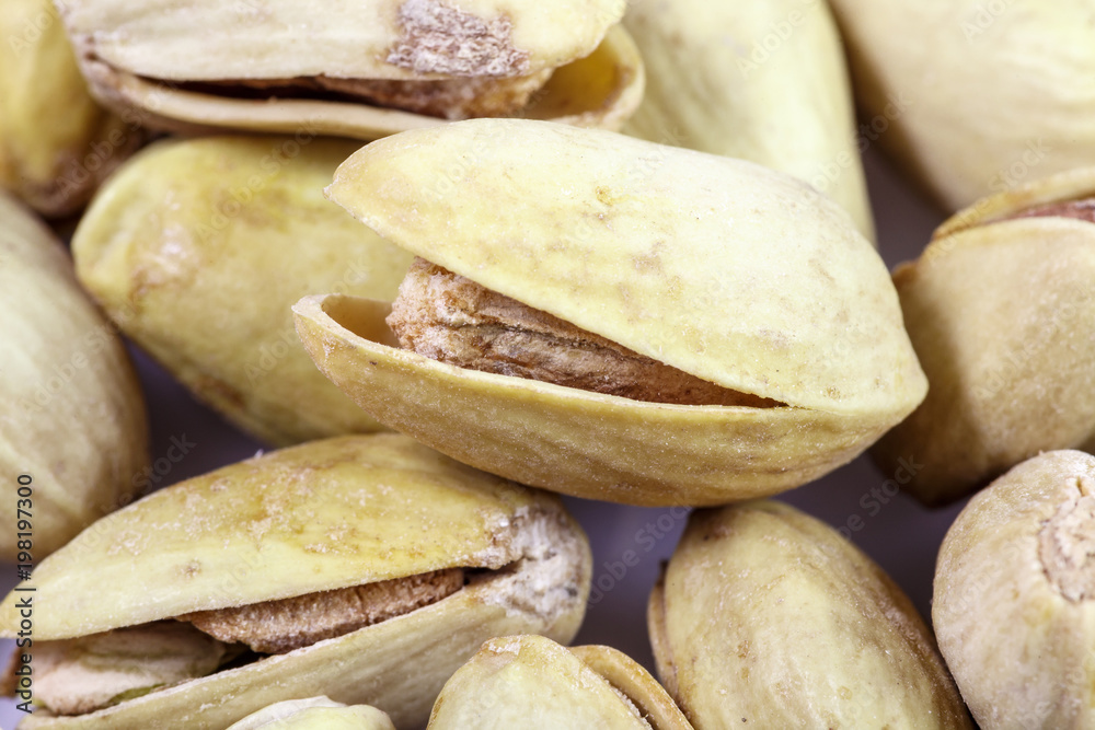 Pistachio nuts in the shell close-up macro Pistachio nuts in the shell close-up macro