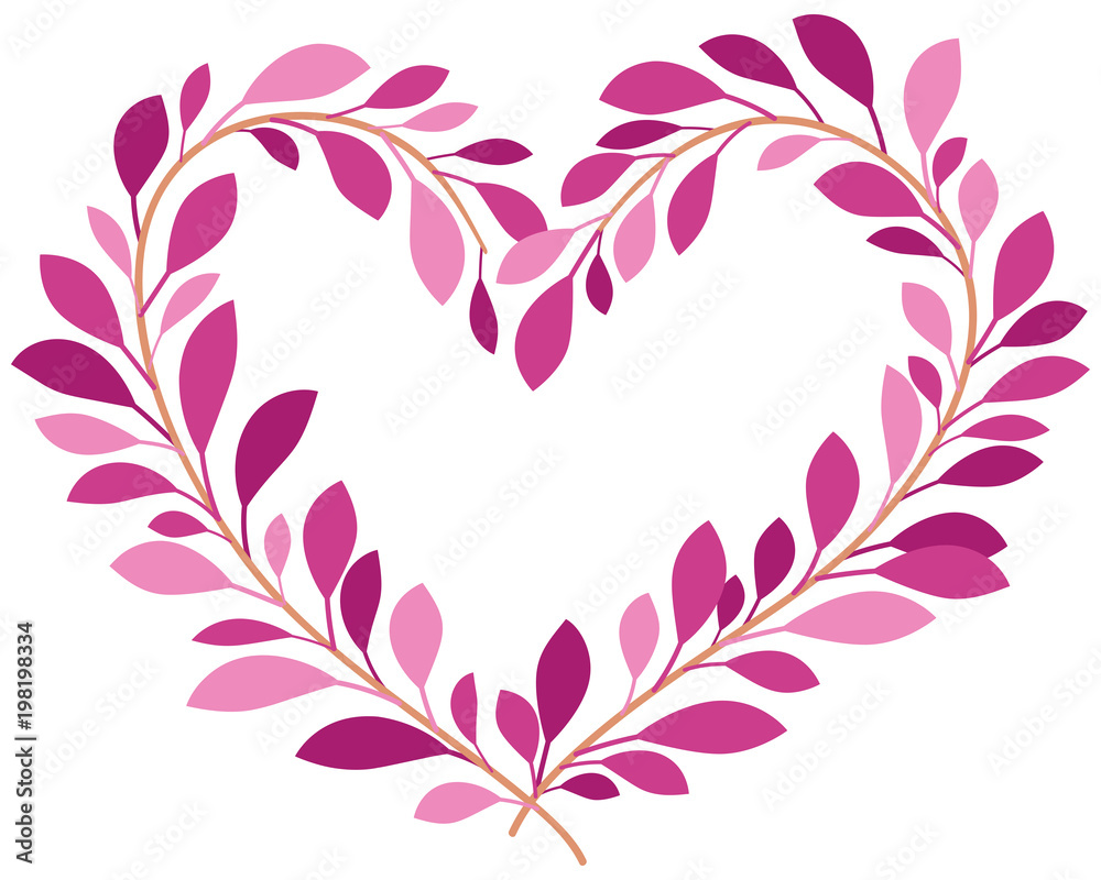 Vector illustration of two branches with pink leaves shaping a heart ...