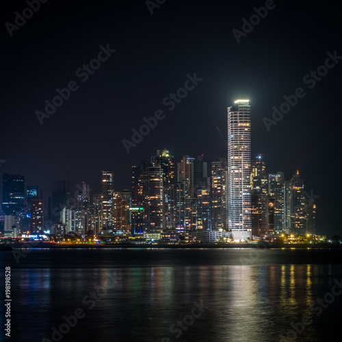 city skyline at night - modern skyscraper cityscape at night
