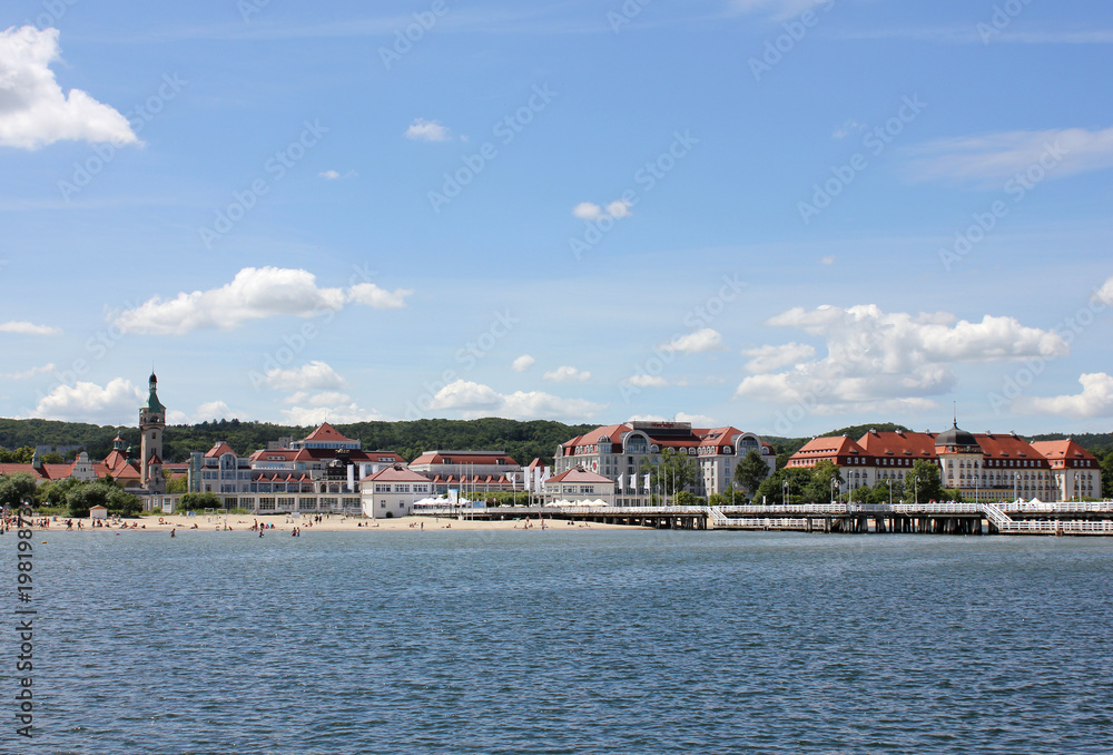 Beach, pier and hotels in Sopot, Poland