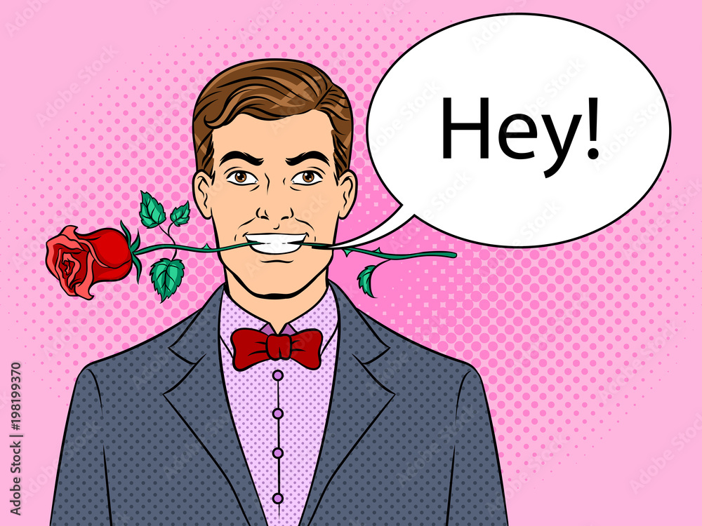 Man with rose flower pop art vector illustration Man with rose flower pop art vector illustration