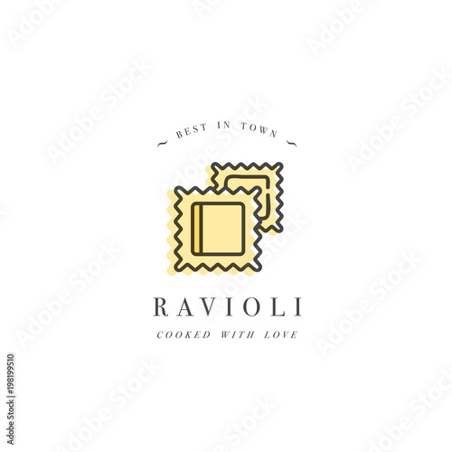 Vector logo design template and emblem or badge. Italian pasta - ravioli. Linear logos.