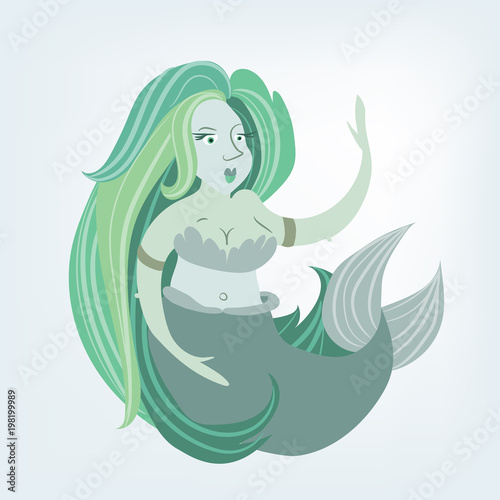 Beautiful mermaid. Flat illustrated siren. Hand drawn design on white background