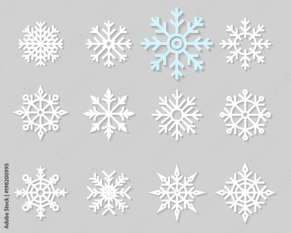 Flat icons of snow flakes silhouette. Flat icons of snow flakes silhouette.