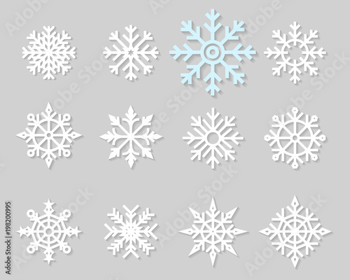 Flat icons of snow flakes silhouette.