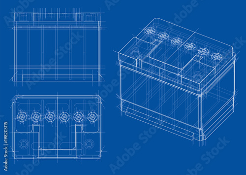 Battery car outline. Vector rendering of 3d