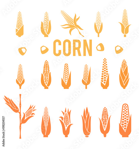 Corn icons. Popcorn silhouette.