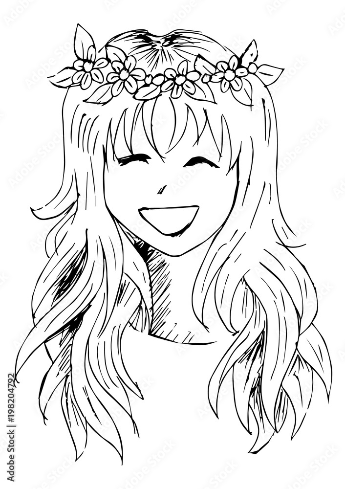 Fototapeta premium Cute Girl with a Rim with Flowers on Her Head