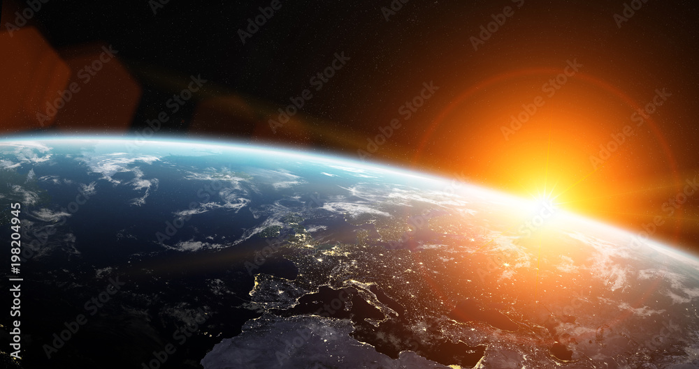 Fototapeta premium Widok niebieskiej planety Ziemi w kosmosie Elementy renderowania 3D tego obrazu dostarczone przez NASA