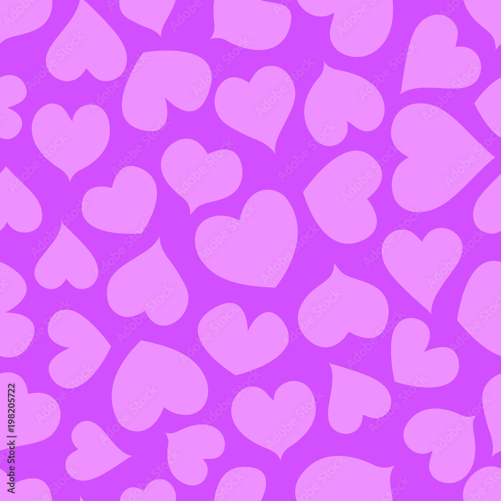 Pink background with hearts, seamless pattern, endless texture, vector illustration.