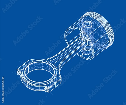 Sketch of piston. Vector rendering of 3d