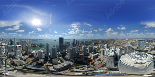 Aerial 360 spherical city panorama Miami Brickell City Heights and Centre