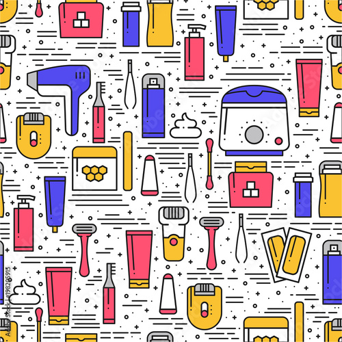 Hair removal methods line seamless pattern. Background. Shaving sugaring laser waxing epilation depilation tweezing.