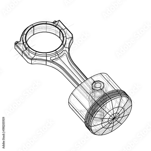 Sketch of piston. Vector rendering of 3d