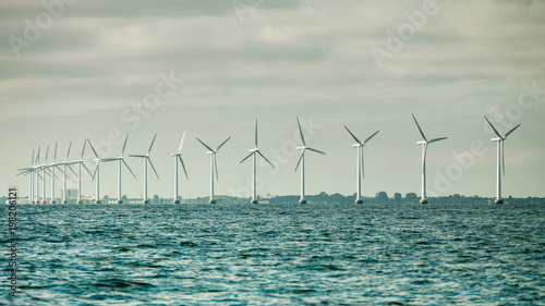 Wind turbines farm in Baltic Sea  Denmark