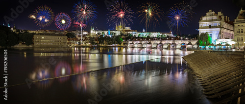Panoramic view of fireworks over the Old Town of Prague, The Czech Republic. © Augustin Lazaroiu