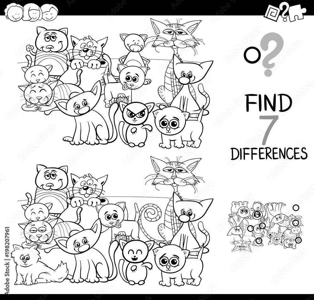differences game with cats coloring book