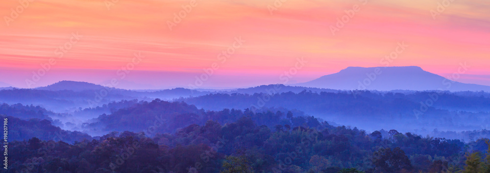 Panoramic landscape of blue mountains at sunrise. Panoramic landscape of blue mountains at sunrise.