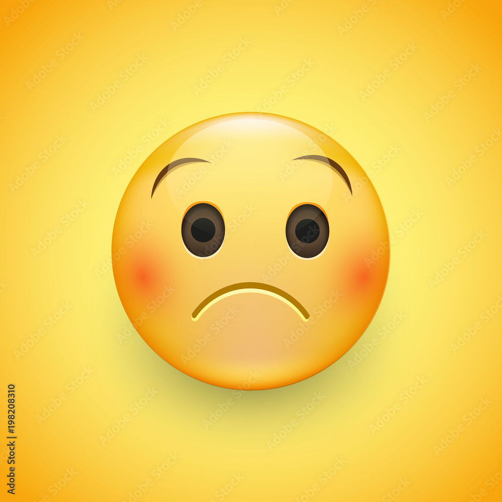 Emoji face that is a little bit sad, with a slight frown and neutral eyes on yellow background Emoji face that is a little bit sad, with a slight frown and neutral eyes on yellow background