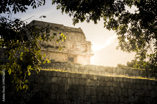 Maya ruin complex of Uxmal in Puuc route in Yucatan Mexico photo