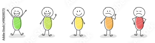 Business image concept - cartoon stickem showing facial expressions. Vector.
