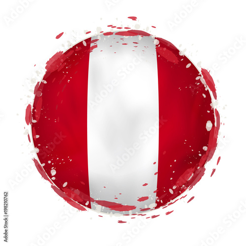 Round grunge flag of Peru with splashes in flag color.