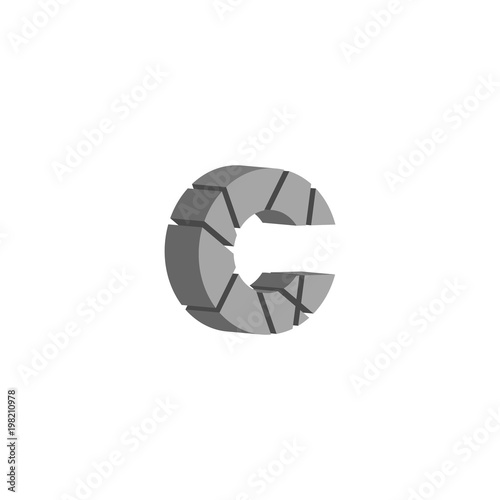 Abstract letters C logo fragment font, divided isometric emblem