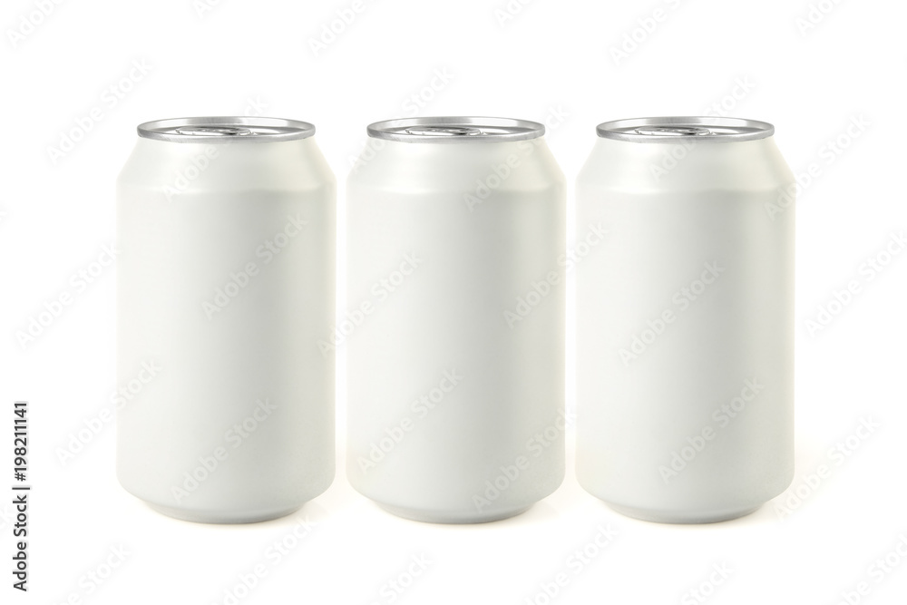 isolated three blank aluminium cans isolated three blank aluminium cans