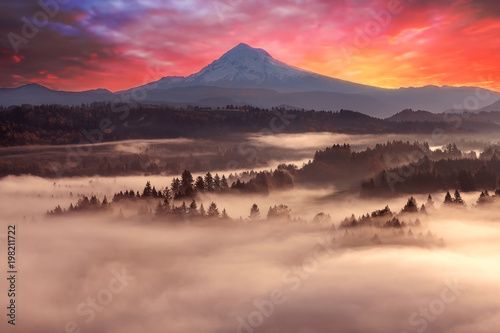 Mount Hood Foggy Sunrise in beautiful Oregon photo