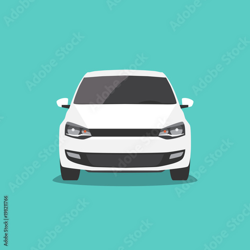 Vector white car isolated. Front view.