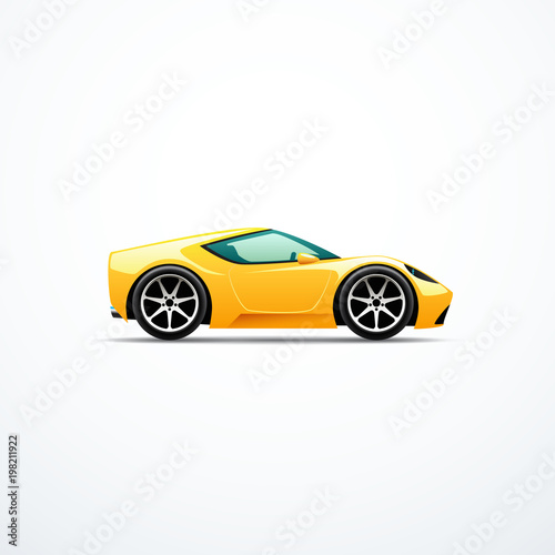 Vector yellow cartoon sport car. Side view