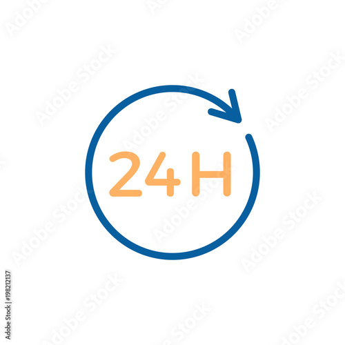24 hours around the clock. Always open twenty four hour service. Vector trendy thin line icon illustration design