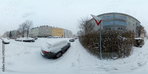 VR 360 snowing winter landscape in Linz, austria