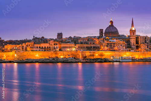 Valletta skyline night view,Malta