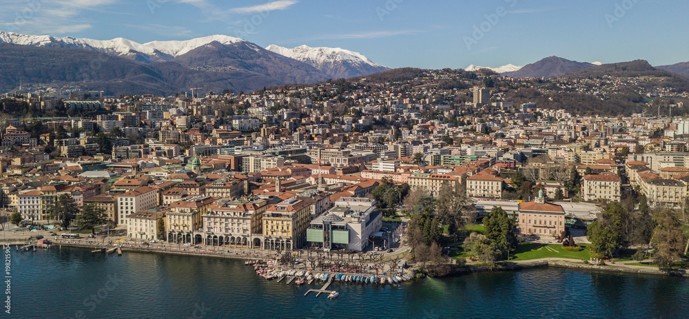 Aerial view of Lugano, town in southern Switzerland