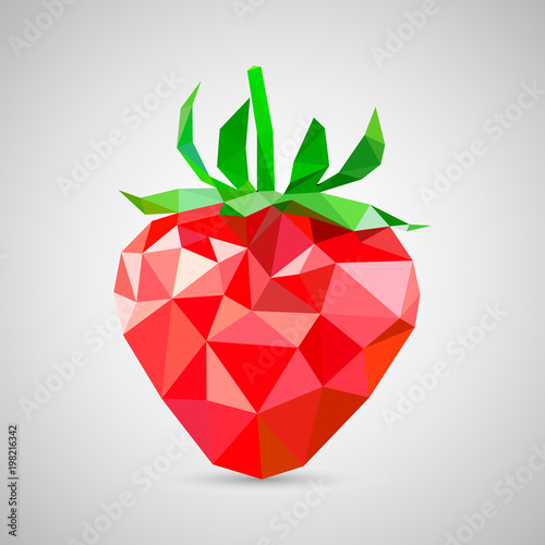 Triangle polygonal strawberry. Modern vector illustrationin origami style. photo