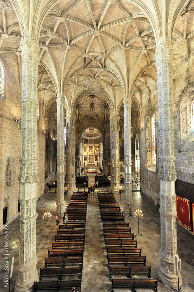 Innenansicht, Santa Maria Kirche, Mosteiro dos Jéronimos, Hieronymus-Kloster, Unesco Weltkulturerbe, Belem Viertel, Lissabon, Lisboa, Portugal, Europa