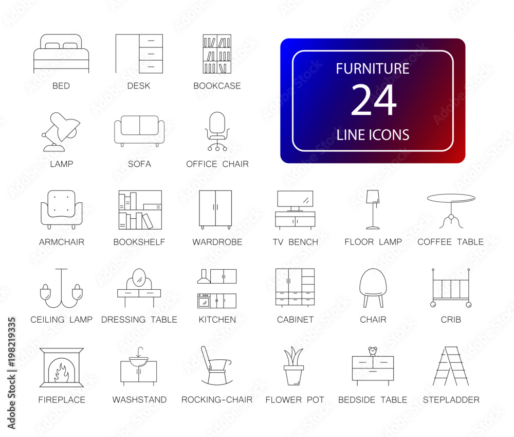 Line icons set. Furniture pack. Vector illustration	