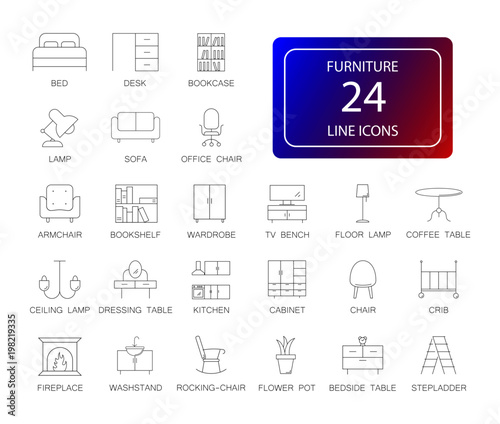Line icons set. Furniture pack. Vector illustration 