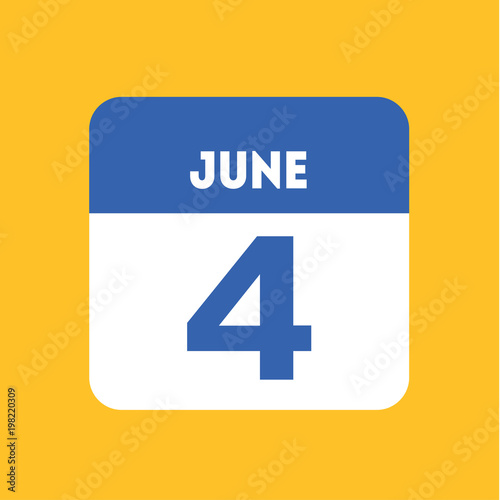 June 4 calendar icon yellow flat. International Day of Innocent Children, crane operator, state symbols of the Republic of Kazakhstan, June holiday in Ireland, Estonian national flag