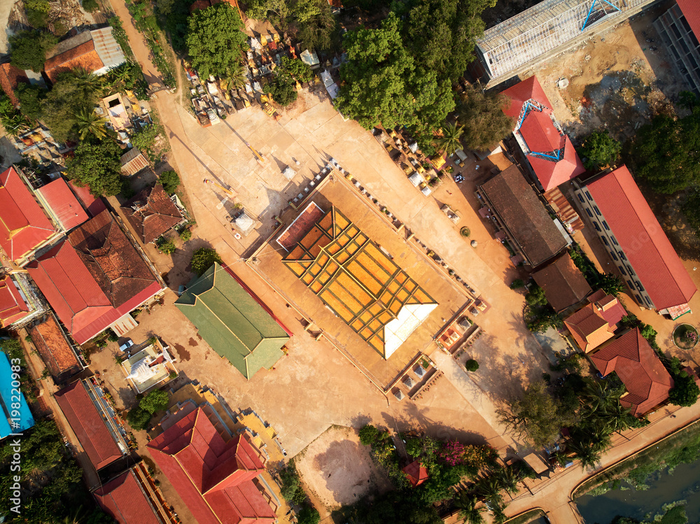 Fototapeta premium Aerial boudhist temple pagoda in Siem-Reap, Cambodia