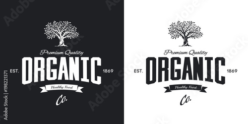 Organic natural and healthy farm fresh food retro emblem