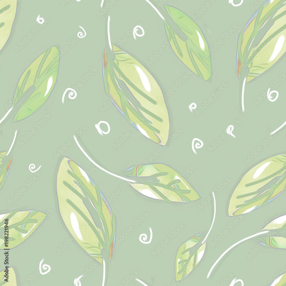 Leaves seamless pattern. Watercolor background. 