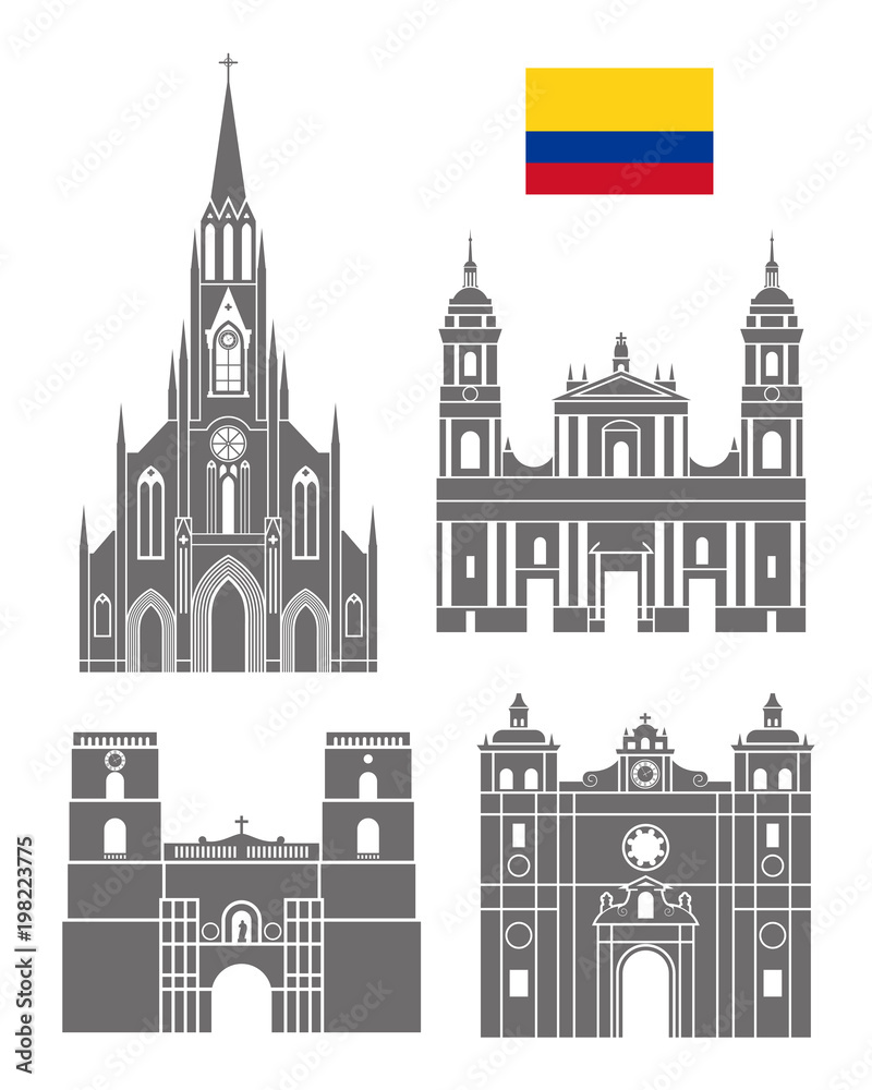 Colombia set. Isolated Colombia architecture on white background