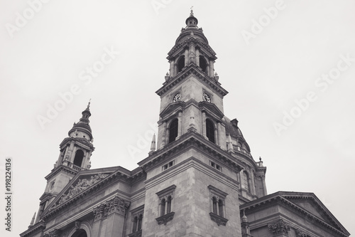 St. Stephen's Basilica in Budapest, Hungary. Black and white.