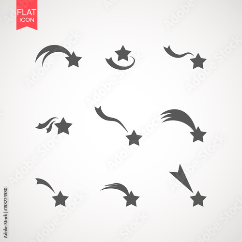 Falling stars vector set . Shooting stars isolated from background. Icon of meteorite or comet with tail