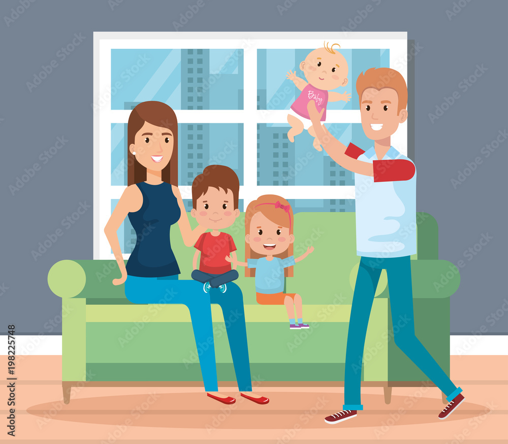 cute family happy in the living room characters vector illustration design cute family happy in the living room characters vector illustration design