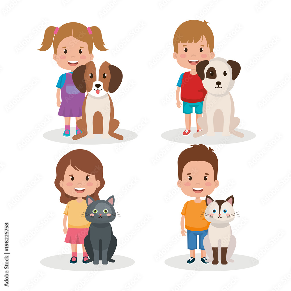 group of kids with pets little characters vector illustration design group of kids with pets little characters vector illustration design